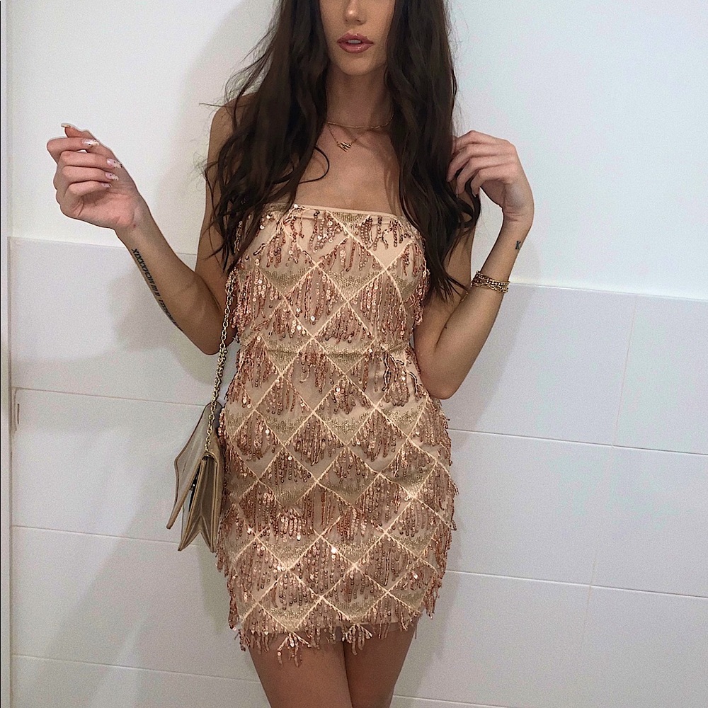 NUDE SPARKLY SEQUIN TASSEL DRESS (US SIZE 2)